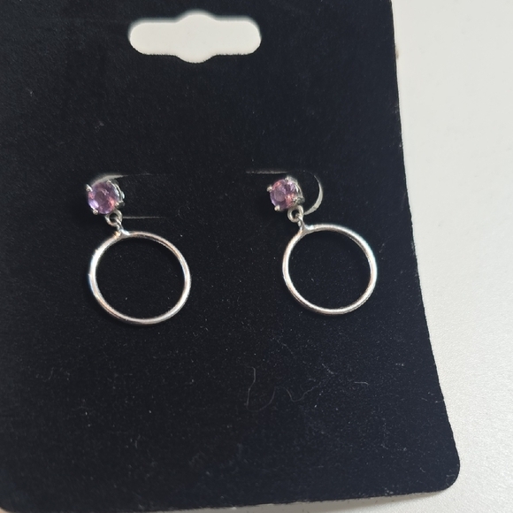 Elegant Silver and Purple Hoop Earrings - Picture 1 of 3